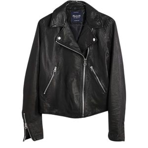 Madewell Women’s The Washed Leather Motorcycle Jacket Size: S Color: Black.